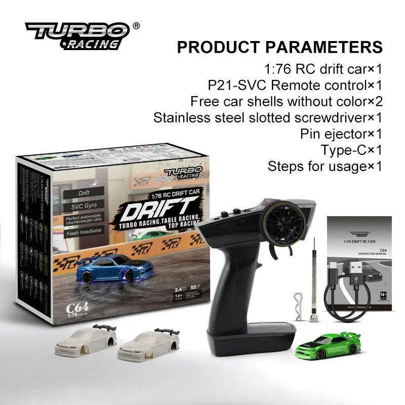 Turbo Racing C64 Desktop Drift Car(With Gyro) 1:76 RTR (Green) | India