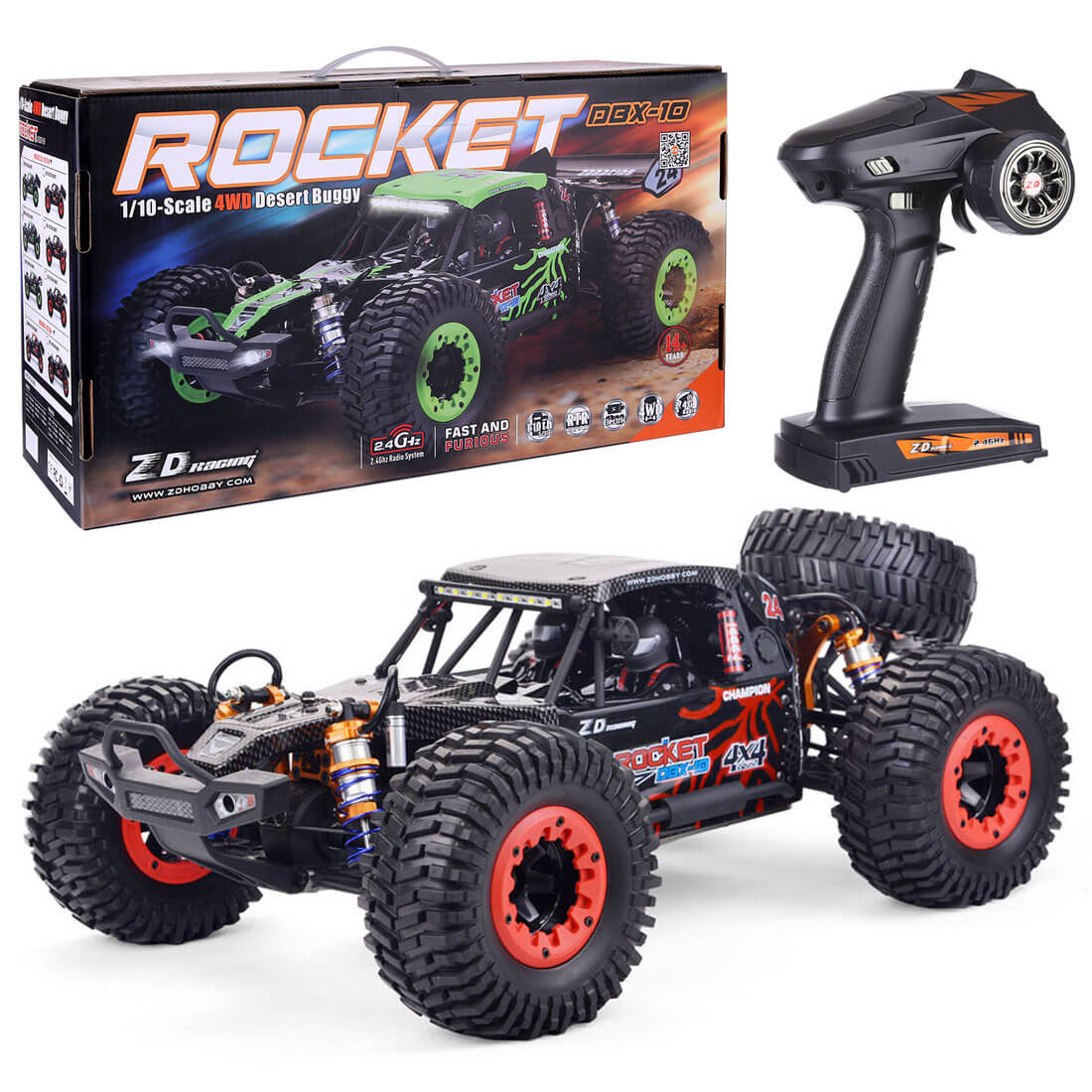 ZD RACING 1/10 DBX 10 ROCKET 4WD BRUSHLESS DESERT BUGGY RTR (GREEN)