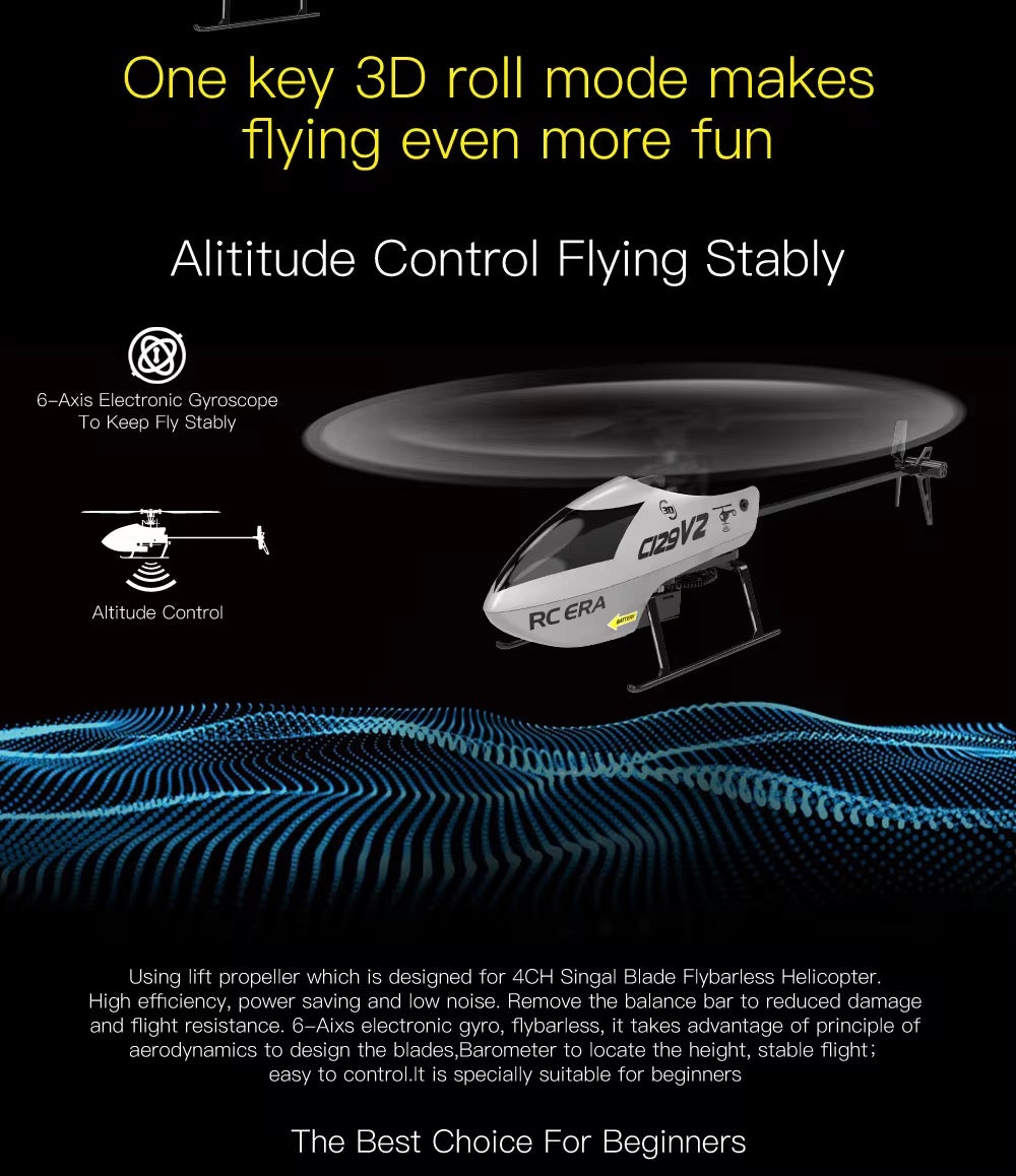 C129 V2 4CH Flybarless Micro RC Helicopter W/ 6-Axis Gyro And Altitude Control - RTF