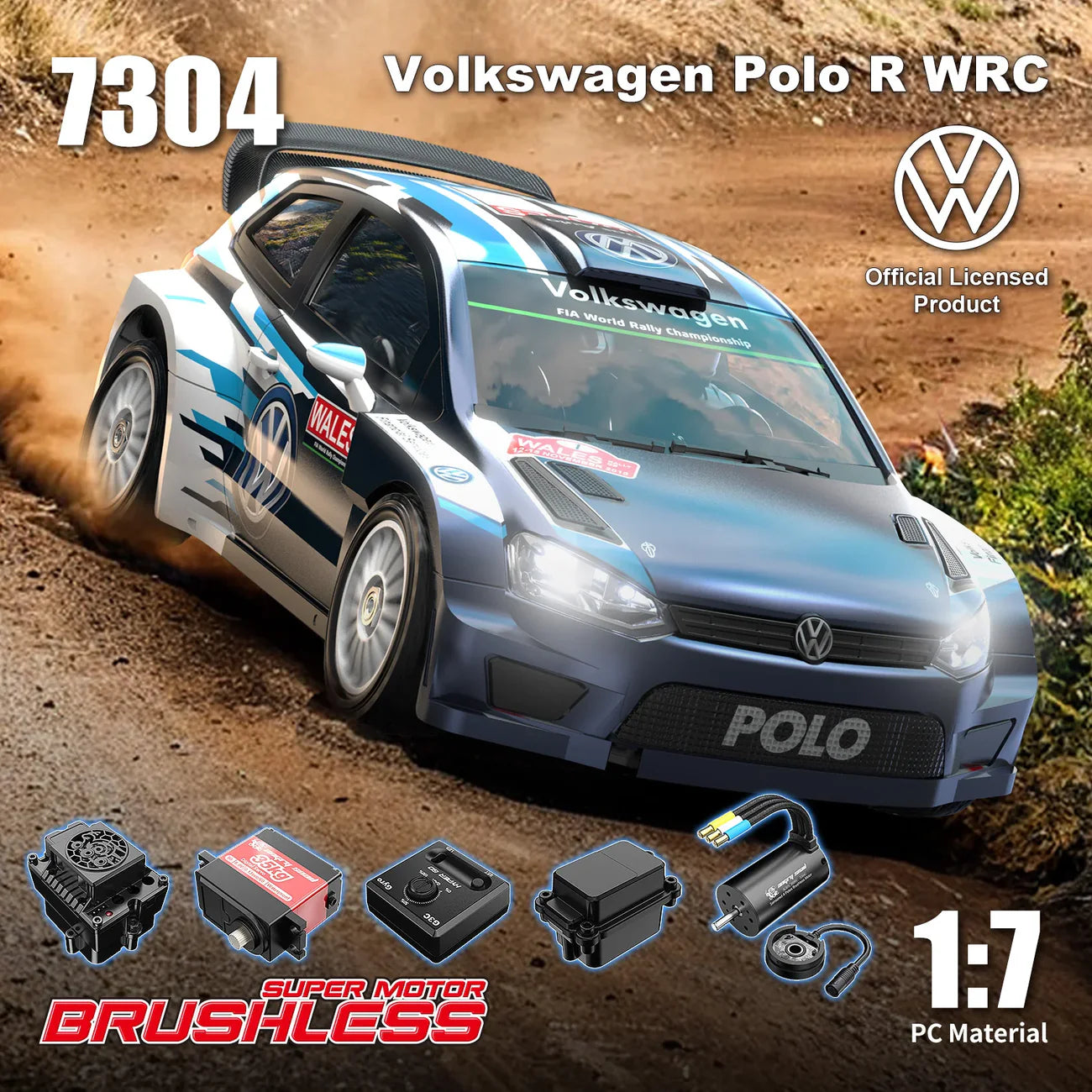 MJX Hyper Go 7304 Rally RC Car | 1/7 4WD Brushless 4S | 60 km/h Volkswagen Polo R WRC