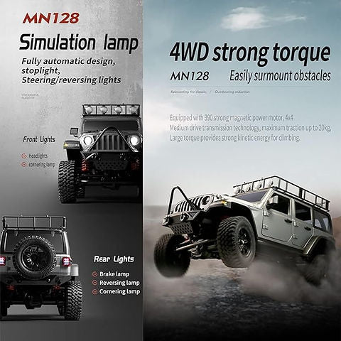 MNRC MN128 RTR 1/12 2.4G 4WD RC Crawler with LED Light | RC India - TorqueFun