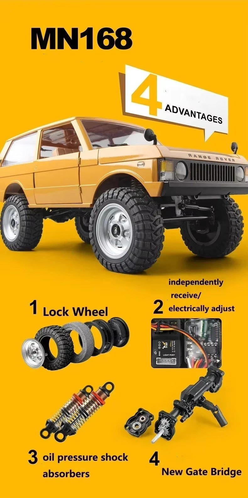 MNRC MN168 1/12 Land Rover 4WD RTR RC Climbing Truck with LED Lights India - TorqueFun